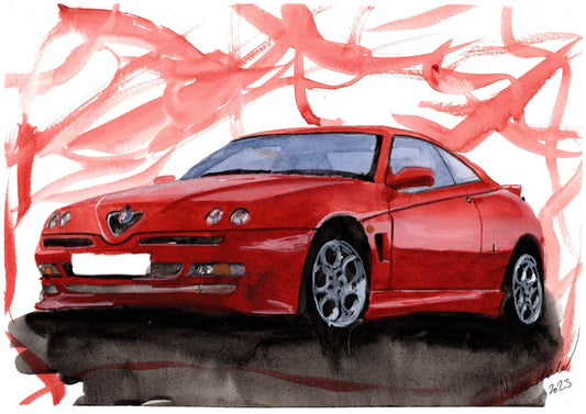 Alfa Romeo GTV Print Watercolour Painting Limited Print ArtbyMyleslaurence