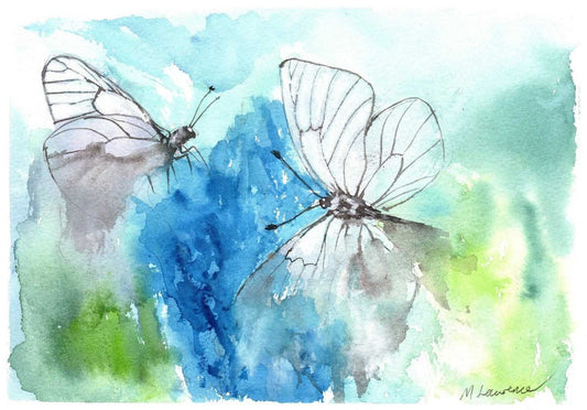 Black Veined White Butterfly painting limited edition watercolour print watercolor giclee print ArtbyMyleslaurence
