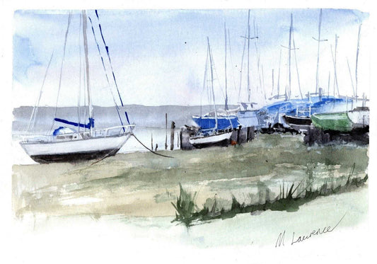 Boatyard Painting nr Llansteffan scene Numbered limited edition Giclee Print of a Watercolour Painting ArtbyMyleslaurence