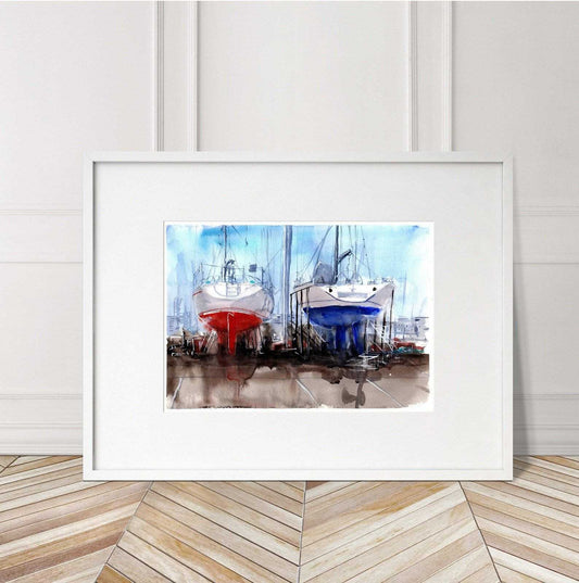 Boatyard painting Numbered limited edition Giclee Print of a Watercolour Painting ArtbyMyleslaurence