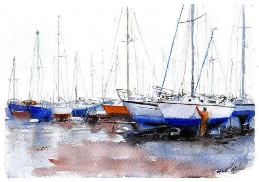 Boatyard painting Numbered limited edition Giclee Print of a Watercolour Painting ArtbyMyleslaurence