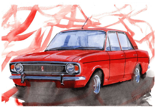 Ford Cortina Mk 2 1600e Watercolour Limited Print ArtbyMyleslaurence