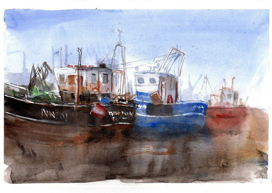 Hastings Fishing Boats painting Numbered limited edition Giclee Print of a Watercolour Painting ArtbyMyleslaurence