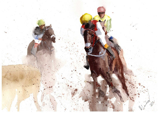 Horse Racing Painting "Final Bend" Numbered limited edition Giclee Print ArtbyMyleslaurence