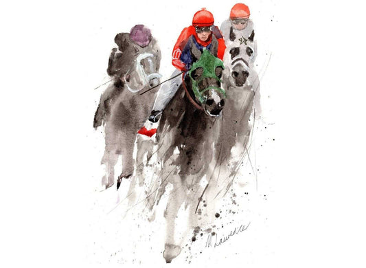 Horse Racing Painting Numbered limited edition Giclee Print of a Watercolour Painting ArtbyMyleslaurence