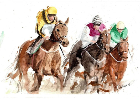Horse Racing Painting "Race To The Finish" Numbered limited edition Giclee Print of a Watercolour Painting ArtbyMyleslaurence