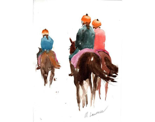 Horse rider painting Morning Exercise Numbered limited edition Giclee Print of a Watercolour Painting ArtbyMyleslaurence