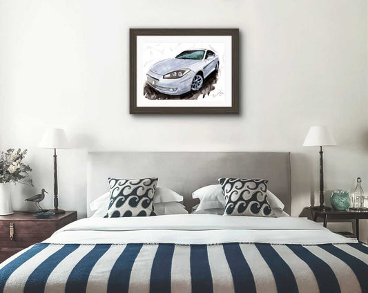 Hyundai Coupe Print Watercolour Painting Limited Print car ArtbyMyleslaurence