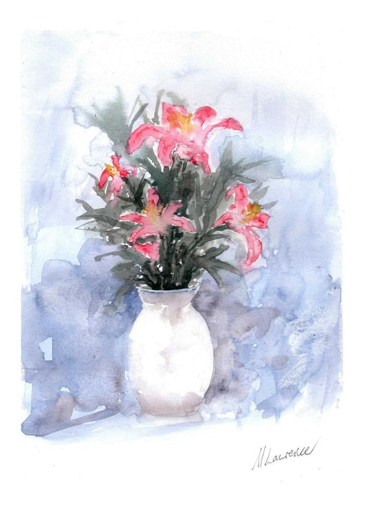 Lillies Painting Numbered limited edition Giclee Print of a Watercolour Painting ArtbyMyleslaurence