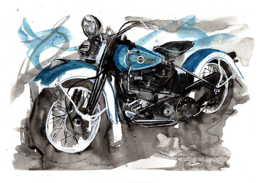 Painting of a 1936 Harley Davidson El Motorcycle Limited Print ArtbyMyleslaurence