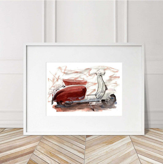 Painting of a Classic Lambretta Moped Scooter Limited Print ArtbyMyleslaurence