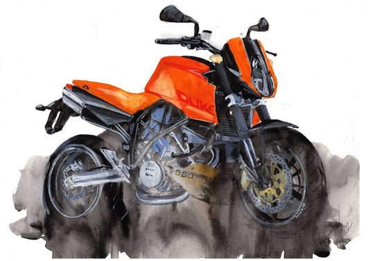 Painting of a KTM Duke 990 Motorbike Limited Print Motorcycle Bike ArtbyMyleslaurence