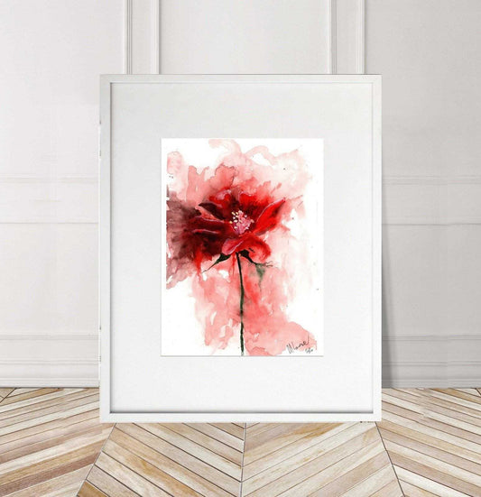 Red flower Painting Numbered limited edition Giclee Print of a Watercolour Painting ArtbyMyleslaurence