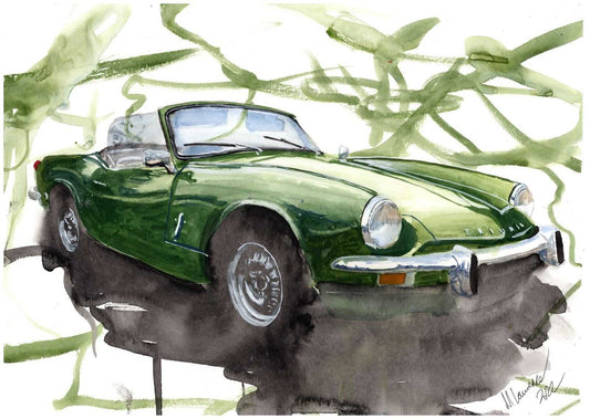 Triumph Spitfire Print Watercolour Painting Numbered limited edition print classic British Car ArtbyMyleslaurence