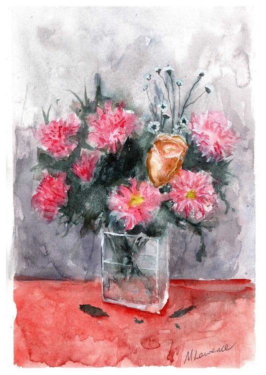 Vase of flowers Painting Numbered limited edition Giclee Print of a Watercolour Painting ArtbyMyleslaurence