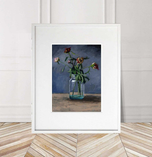 Vase of flowers Painting Numbered limited edition Giclee Print of an acrylic Painting roses dried flowers ArtbyMyleslaurence