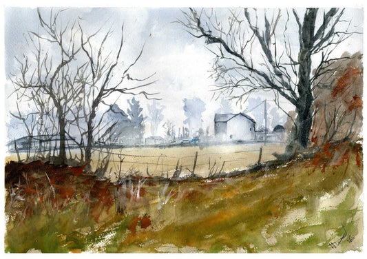 Welsh farm landscape painting scene Numbered limited edition Giclee Print of a Watercolour Painting ArtbyMyleslaurence