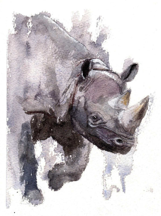 White Rhino painting Numbered limited edition Giclee Print of a Watercolour Painting ArtbyMyleslaurence