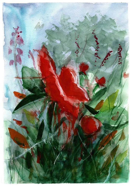 red flowers Painting Numbered limited edition Giclee Print of an acrylic Painting ArtbyMyleslaurence