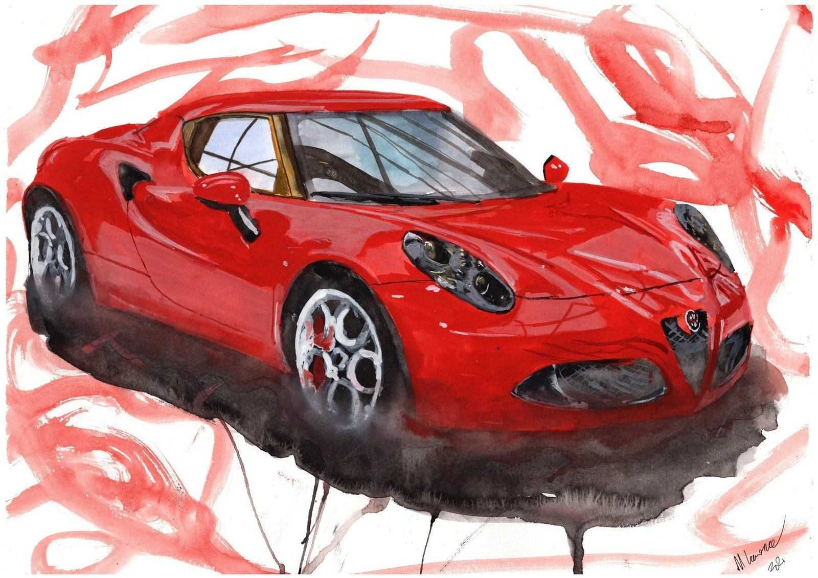 Alfa Romeo 4C Print Watercolour Painting Limited Edition Print ArtbyMyleslaurence