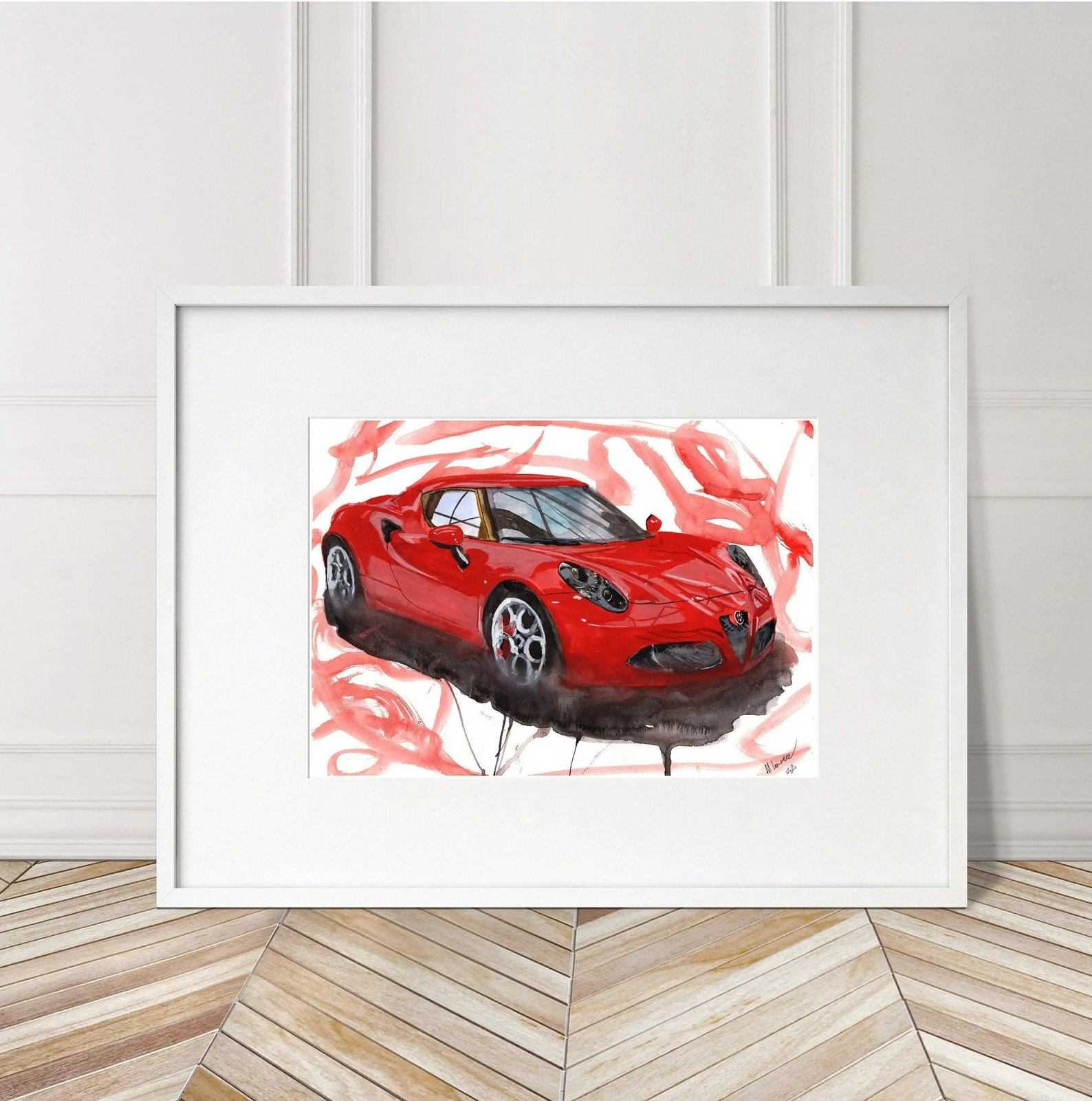 Alfa Romeo 4C Print Watercolour Painting Limited Edition Print ArtbyMyleslaurence