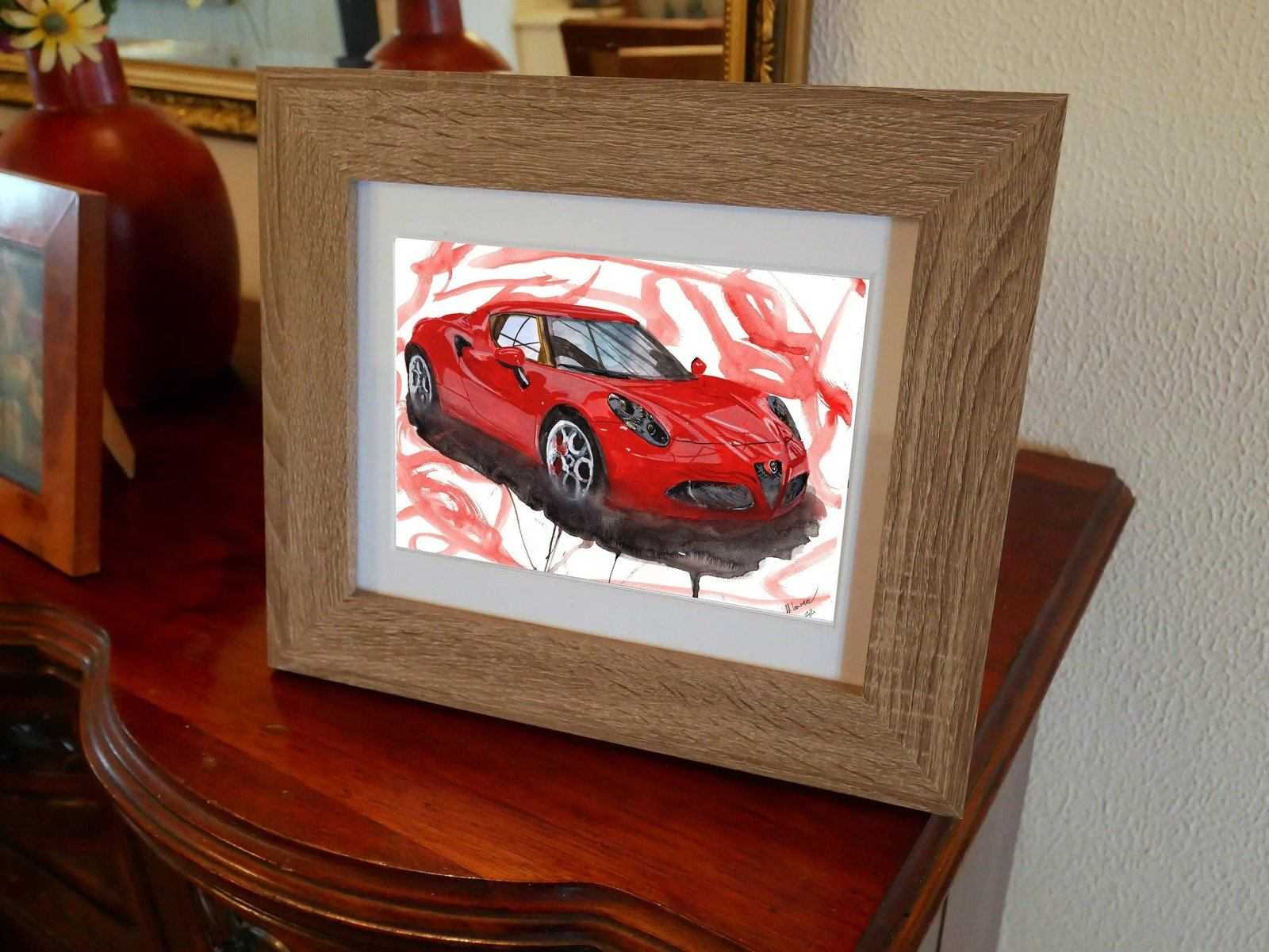 Alfa Romeo 4C Print Watercolour Painting Limited Edition Print ArtbyMyleslaurence