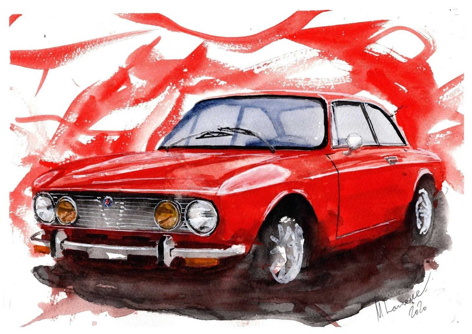 Alfa Romeo GTV Print Watercolour Painting Limited Print ArtbyMyleslaurence