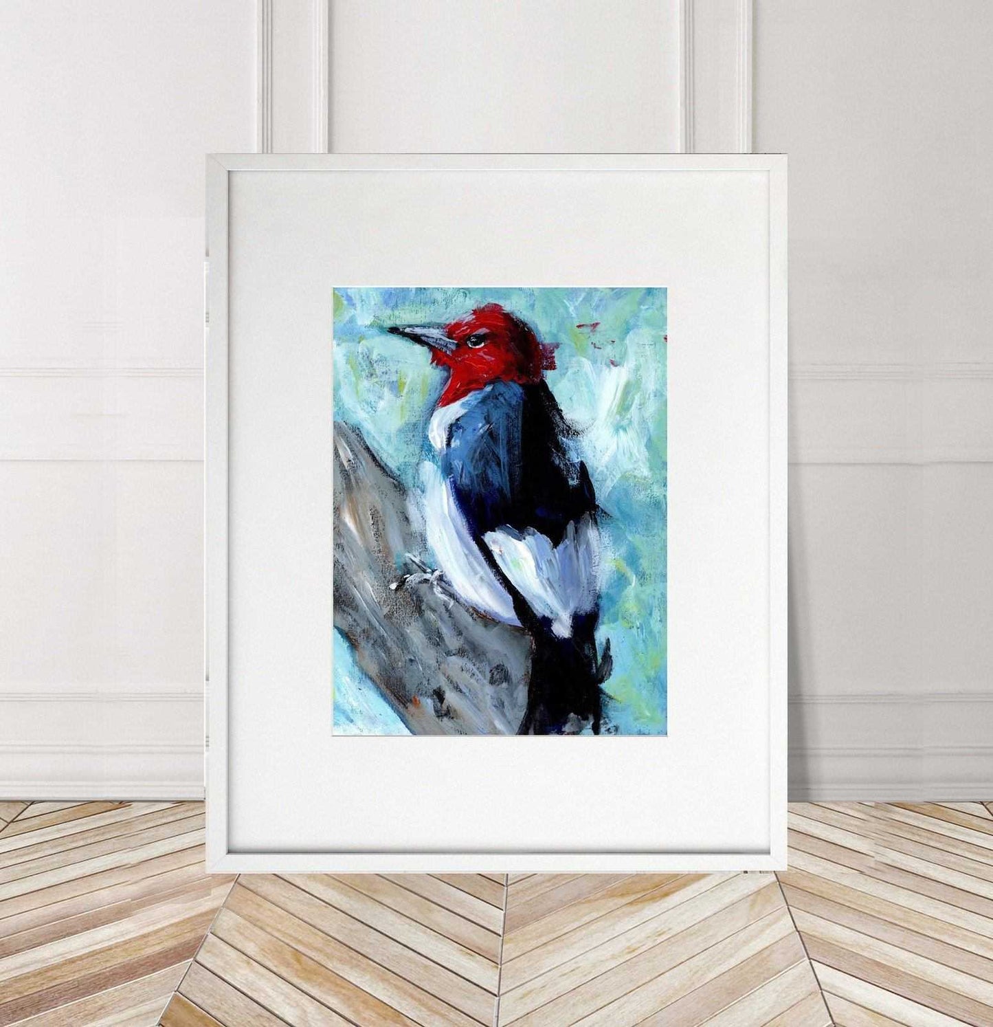 American Woodpecker painting Numbered limited edition Giclee Print of an Acrylic Painting ArtbyMyleslaurence