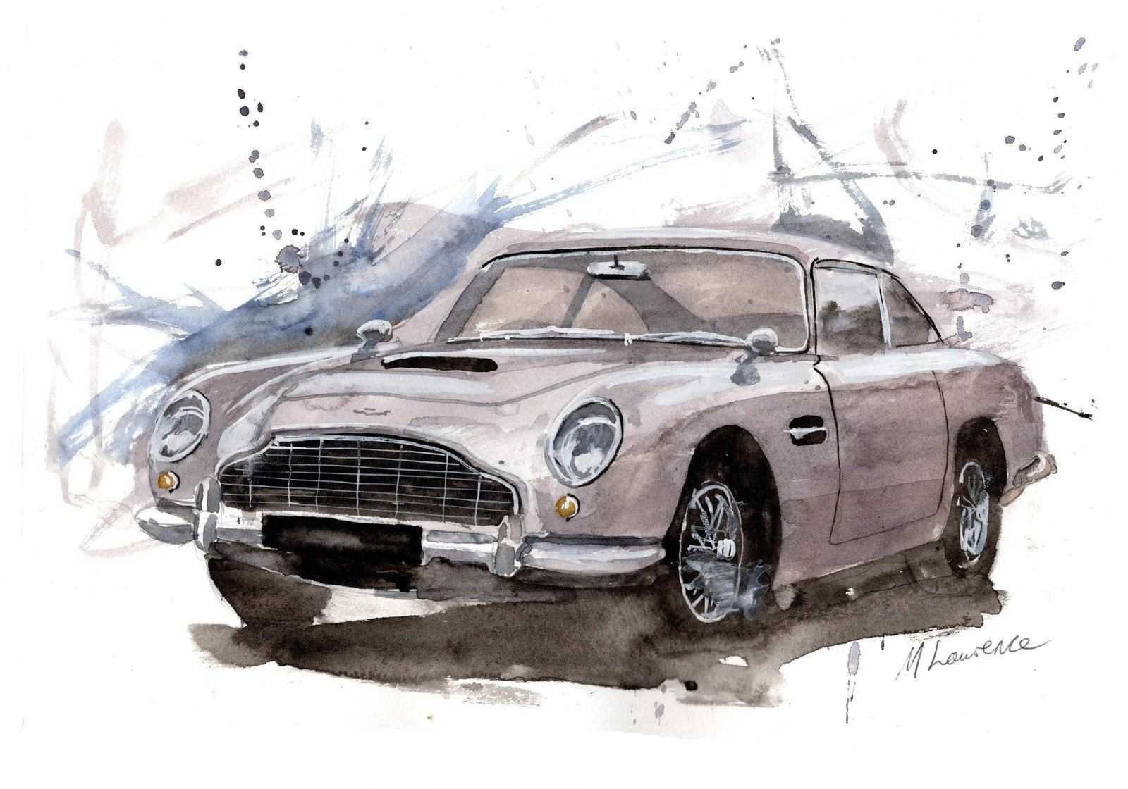 Aston Martin DB5 Print Watercolour Painting Numbered Limited Print ArtbyMyleslaurence