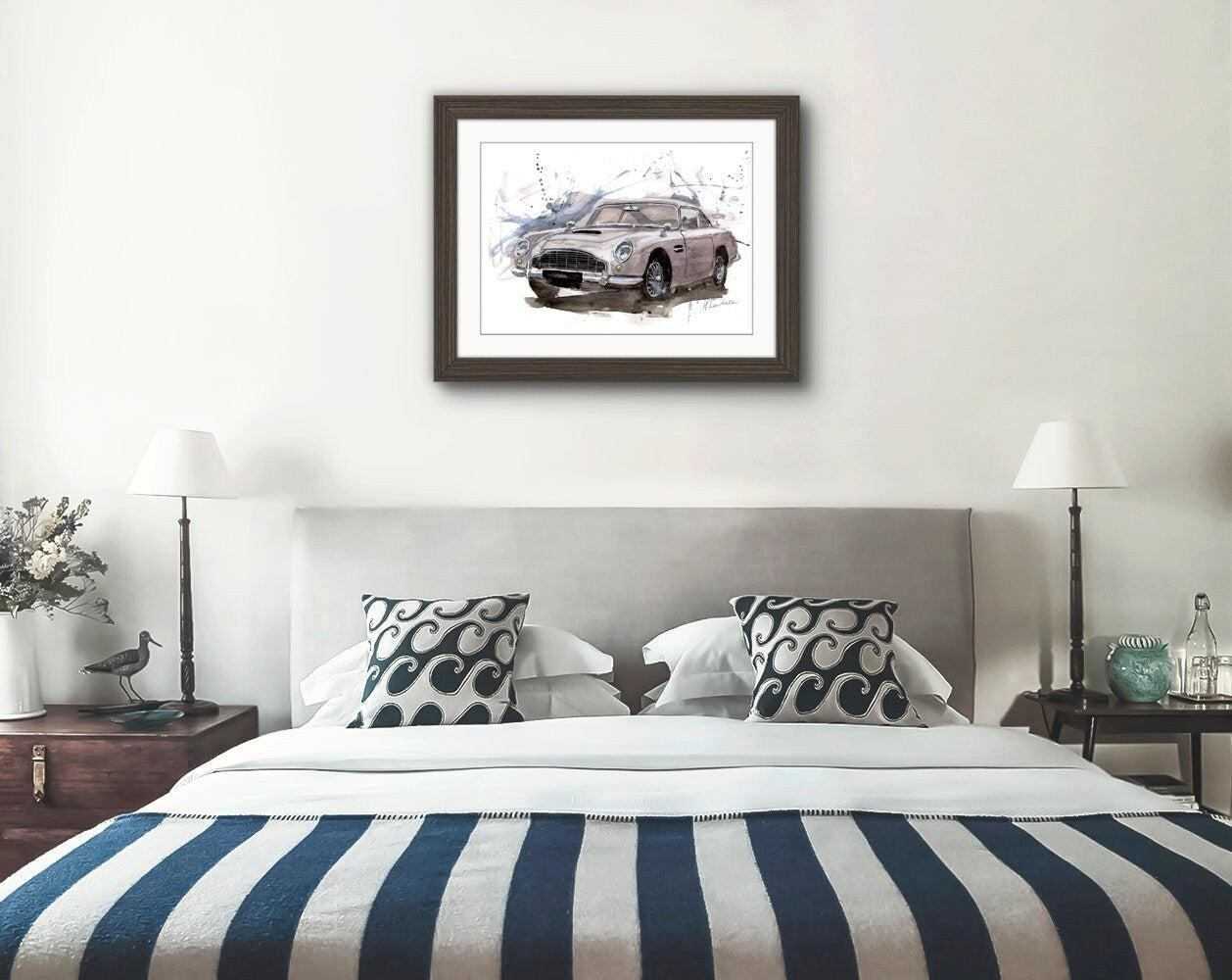 Aston Martin DB5 Print Watercolour Painting Numbered Limited Print ArtbyMyleslaurence