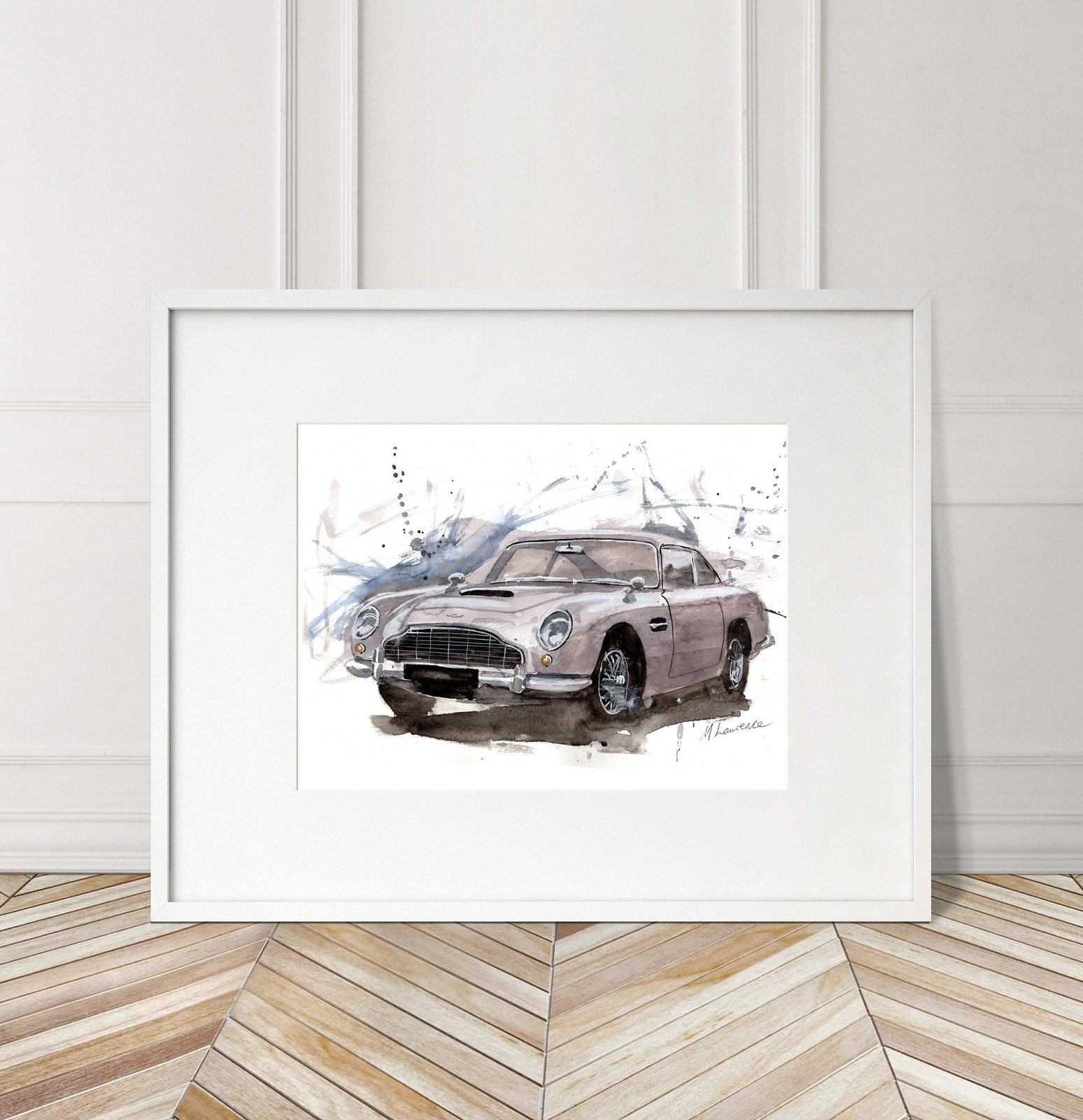 Aston Martin DB5 Print Watercolour Painting Numbered Limited Print ArtbyMyleslaurence