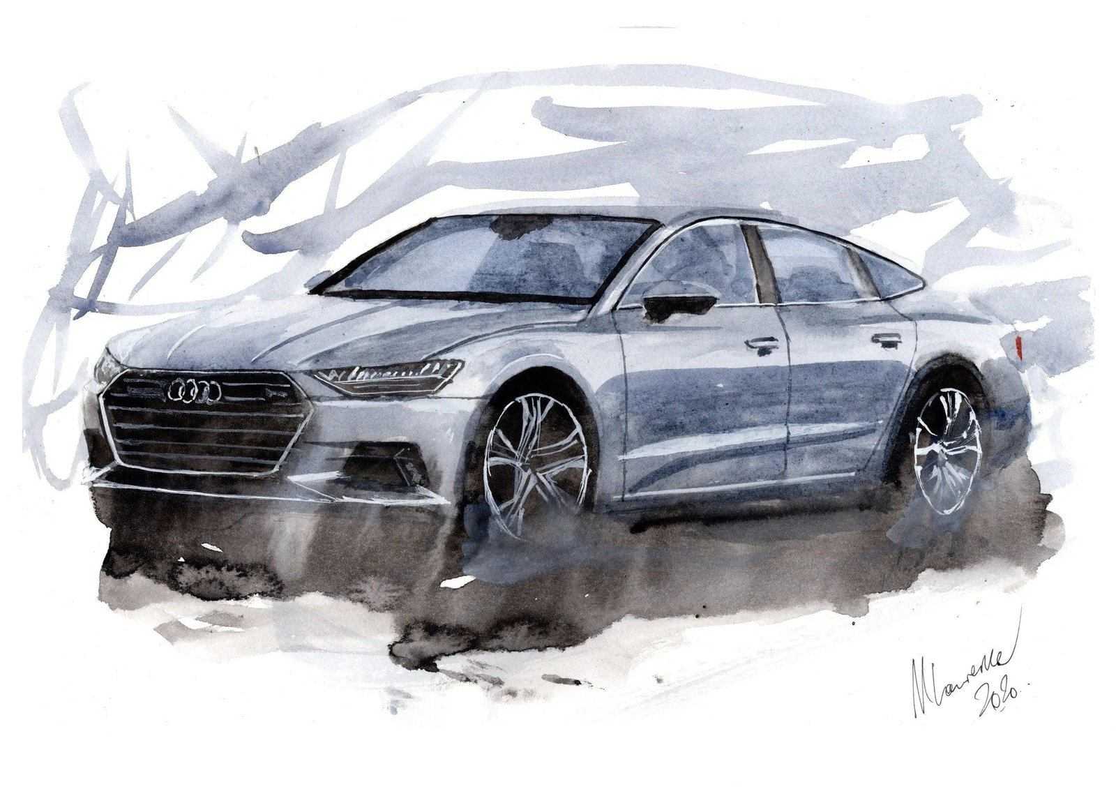 Audi A7 Sportback Print Watercolour Painting Limited Print ArtbyMyleslaurence