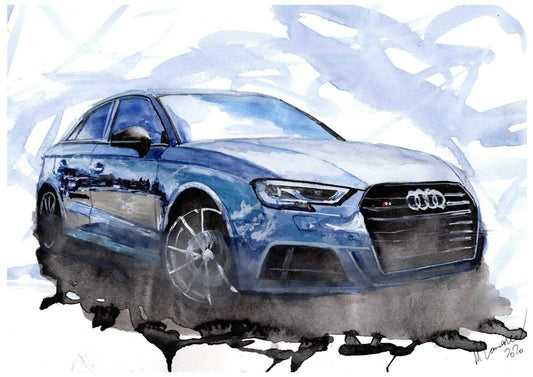 Audi S3 Print Watercolour Painting Limited Print ArtbyMyleslaurence