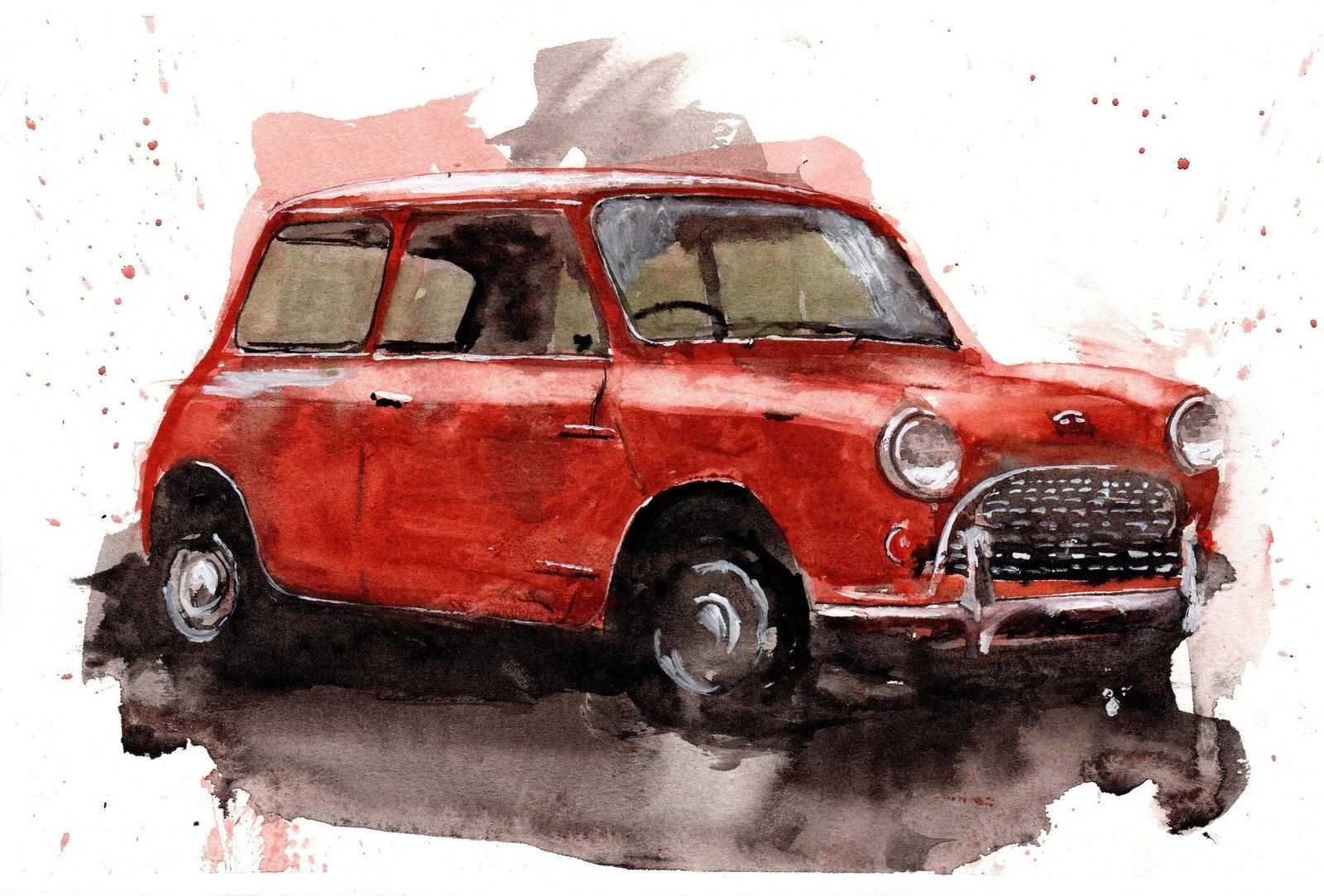 Austin Mini Print Watercolour Painting Limited Print ArtbyMyleslaurence