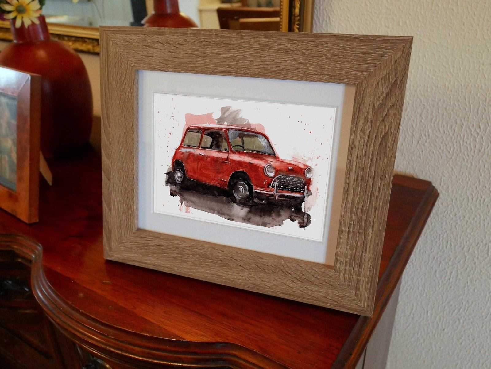 Austin Mini Print Watercolour Painting Limited Print ArtbyMyleslaurence