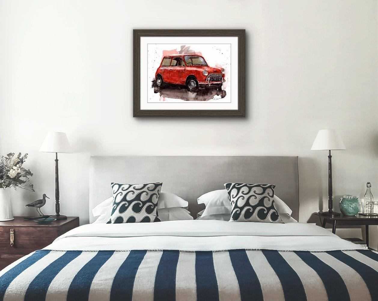 Austin Mini Print Watercolour Painting Limited Print ArtbyMyleslaurence