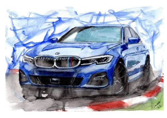 BMW 330i M3 Sport Print Watercolour Painting Limited Print ArtbyMyleslaurence