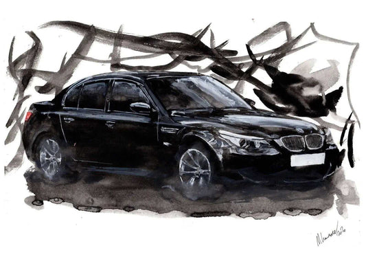 BMW 5 Series E60 Print Watercolour Painting Limited Print ArtbyMyleslaurence