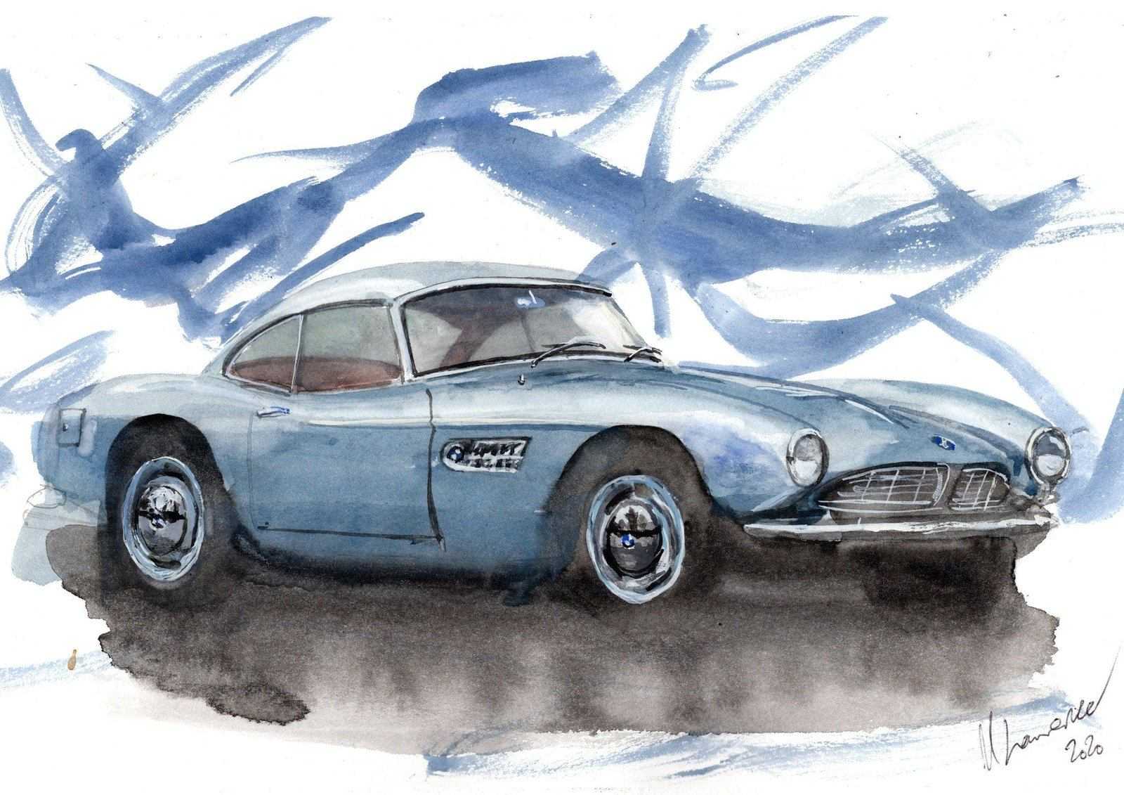 BMW 507 Print Watercolour Painting Limited Print ArtbyMyleslaurence