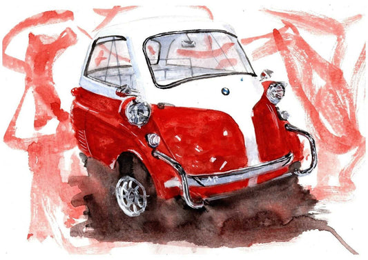 BMW Isetta Print Watercolour Painting Limited Print ArtbyMyleslaurence