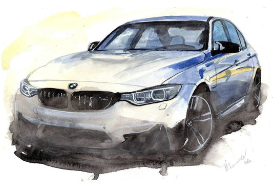 BMW M3 F80 Competition Print Watercolour Painting Limited Print ArtbyMyleslaurence