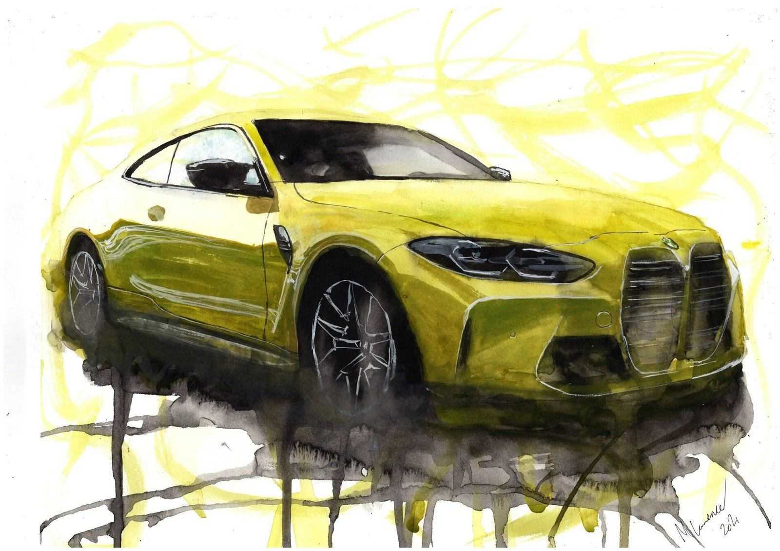 BMW M4 Competition Print Watercolour Painting 2021 Limited Print ArtbyMyleslaurence