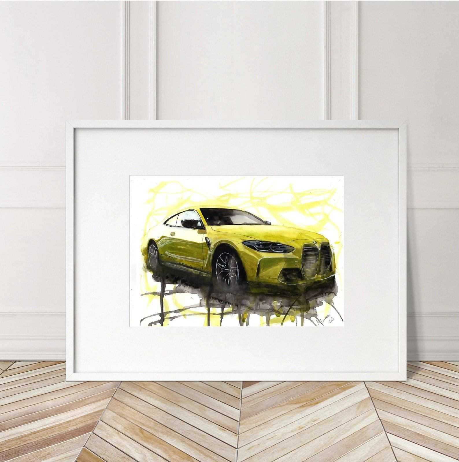 BMW M4 Competition Print Watercolour Painting 2021 Limited Print ArtbyMyleslaurence