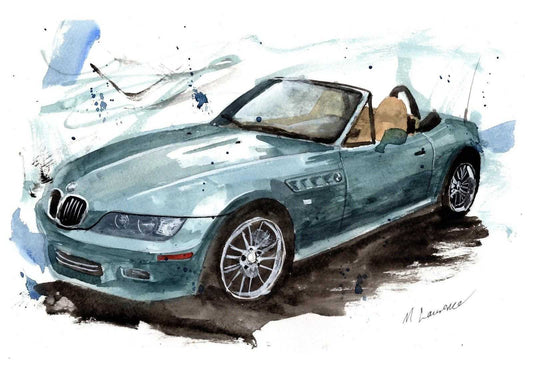 BMW Z3 Print Watercolour Painting Limited Print ArtbyMyleslaurence