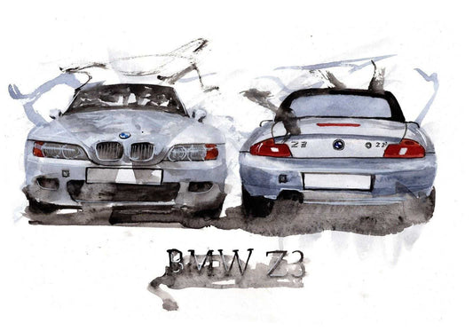 BMW Z3 Print Watercolour Painting Limited Print ArtbyMyleslaurence