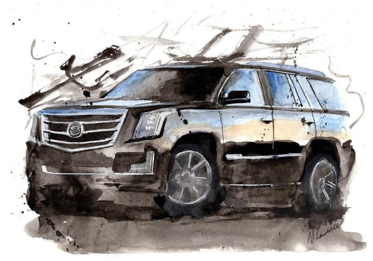 Cadillac Escalade Print Watercolour Painting Limited Print ArtbyMyleslaurence