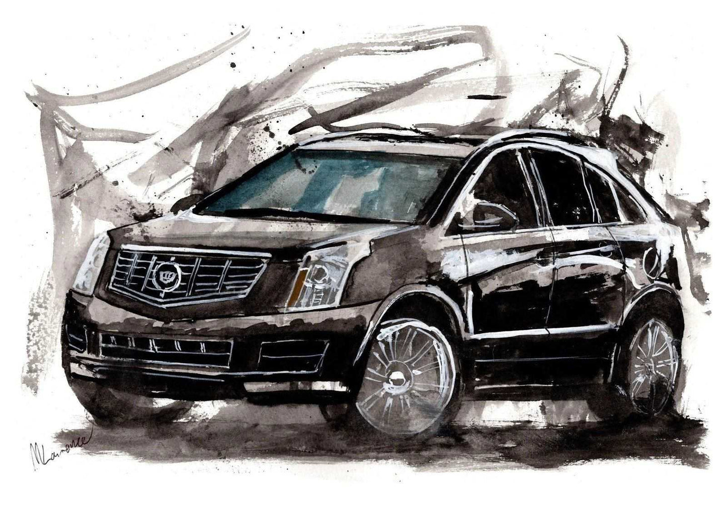 Cadillac SRX Print Watercolour Painting SUV Crossover Limited Print ArtbyMyleslaurence