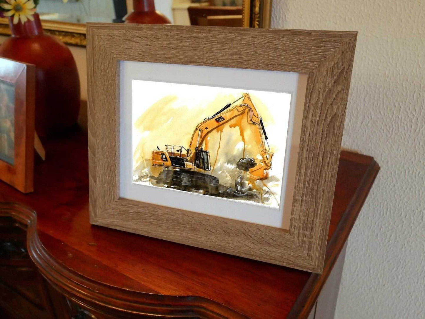 Cat 336 Excavator Print Watercolour Painting Back Hoe Limited Print Digger ArtbyMyleslaurence