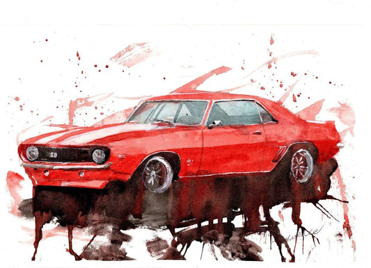 Chevy Camaro SS Print Watercolour Painting Limited Print ArtbyMyleslaurence