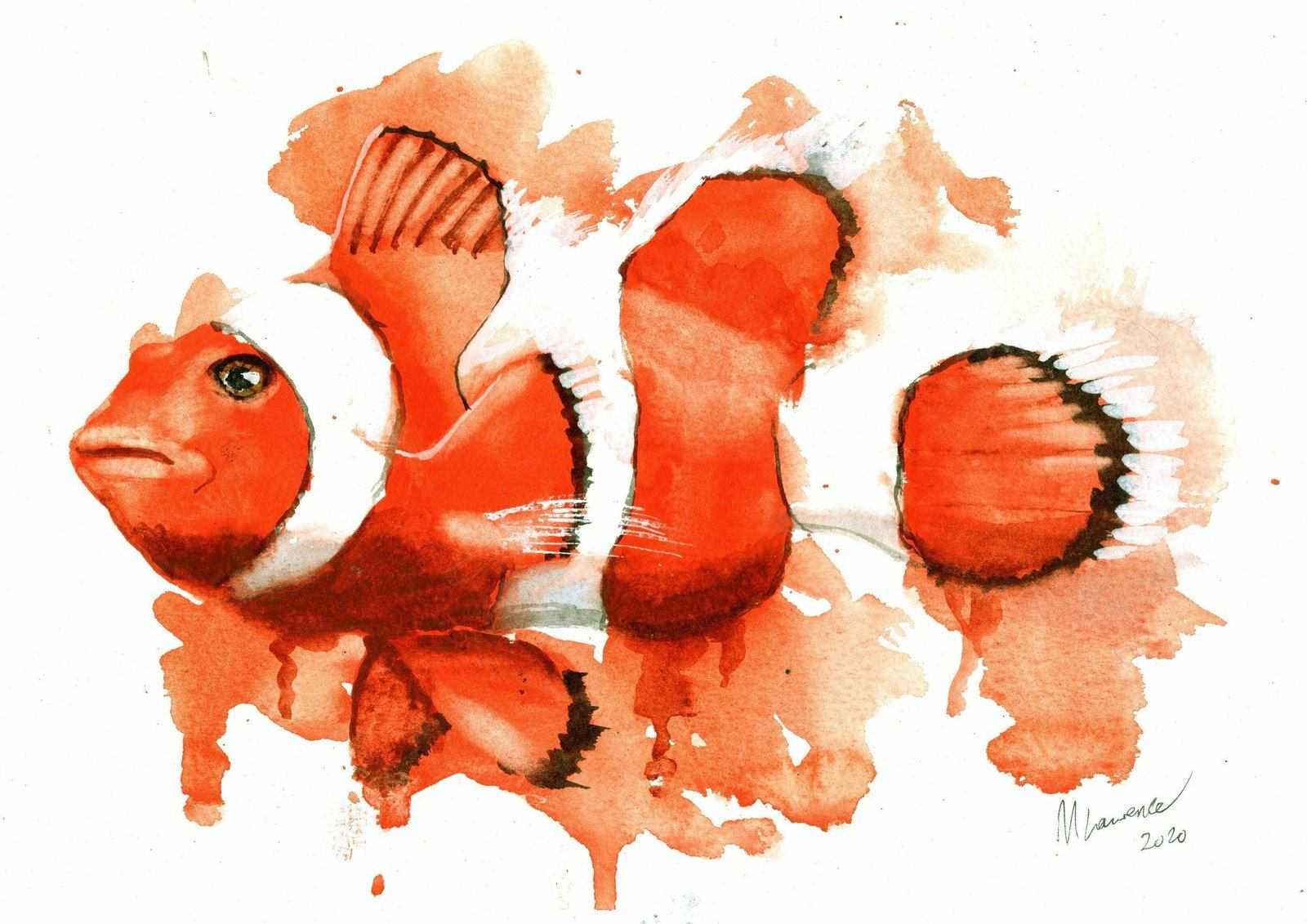 Clownfish Clown Painting Fish Nemo Numbered limited edition Giclee Print of a Watercolour Painting ArtbyMyleslaurence